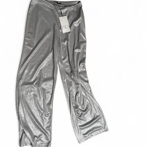Zara Shimmering Silver Trousers